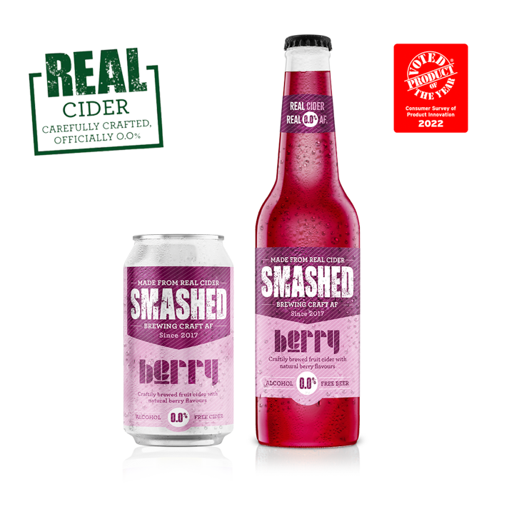 Award Winning Smashed Craft Berry Cider 0.0% AF Bottle 330ml x 12