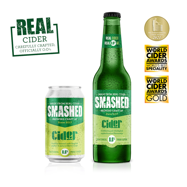 Award Winning Smashed Drinks Craft Apple Cider 0.0% AF Bottle 330ml x 12